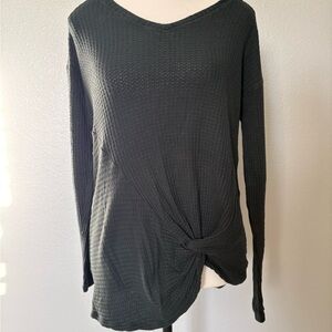 Elegant Dark Green Knotted Long Sleeve Top